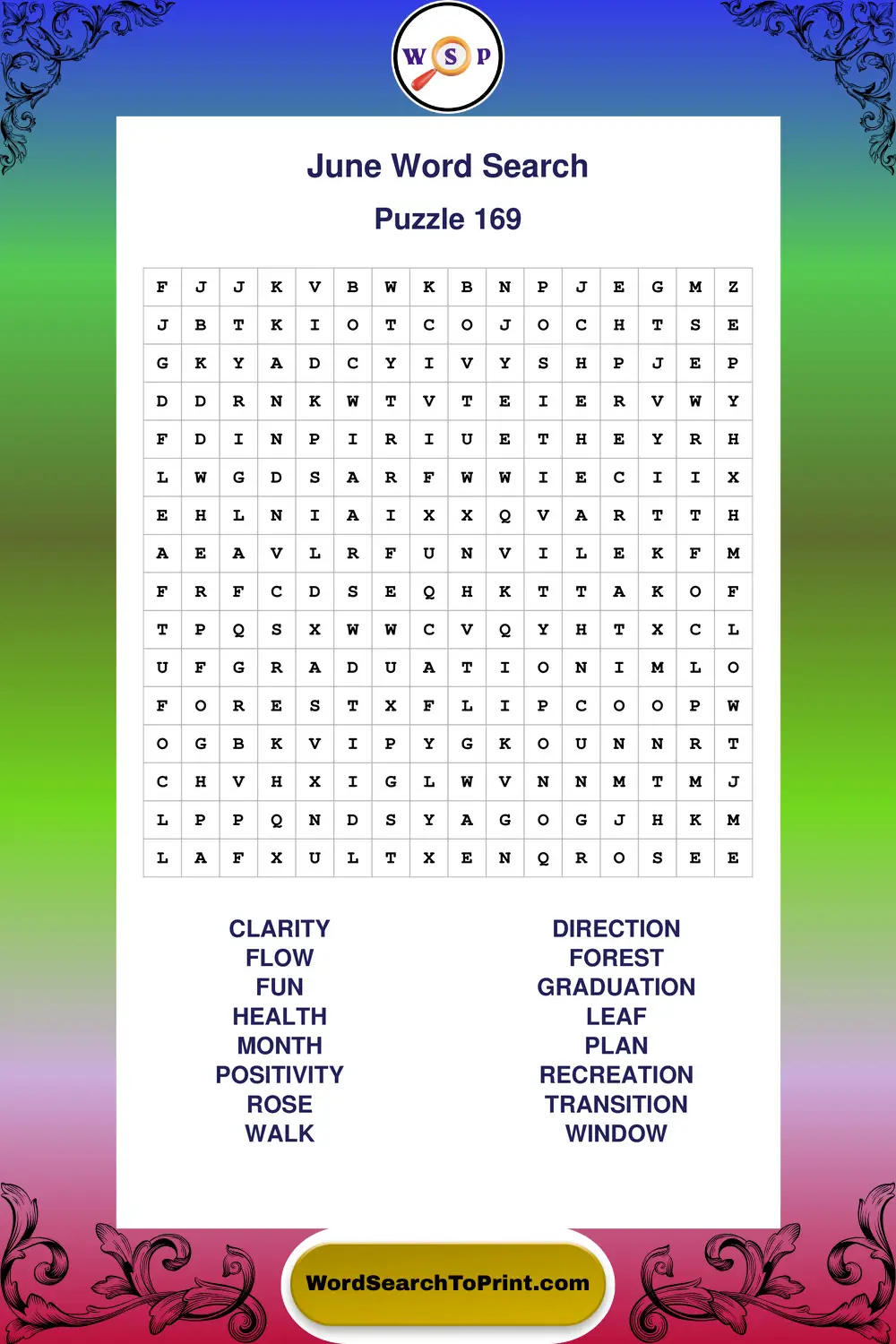 June Word Search Puzzle 169