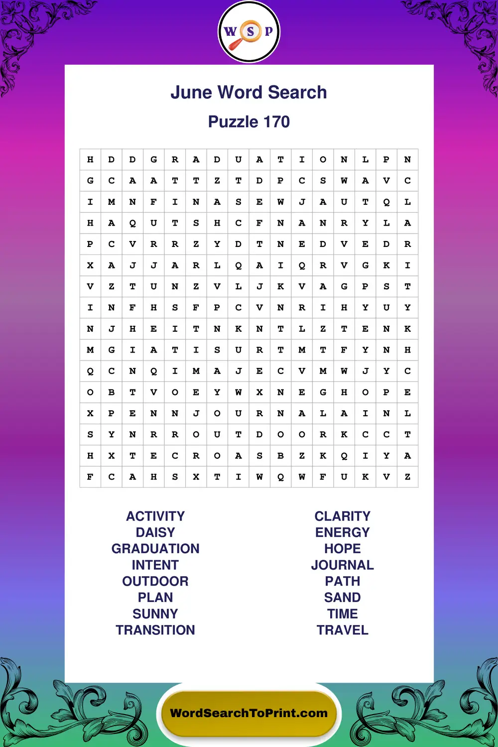 June Word Search Puzzle 170
