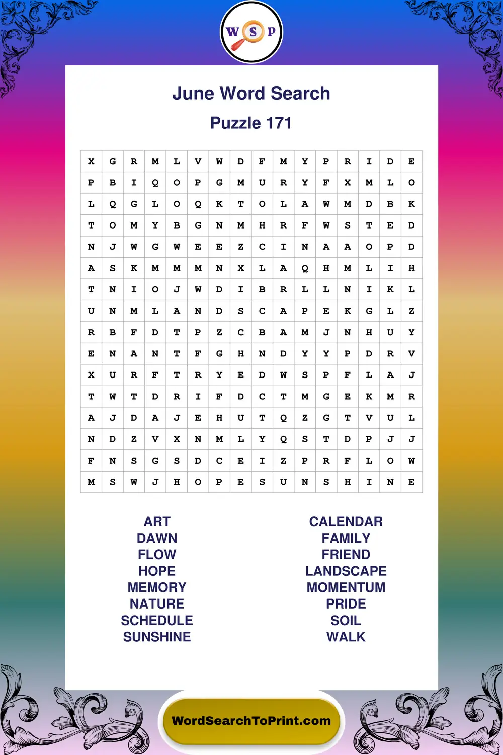 June Word Search Puzzle 171
