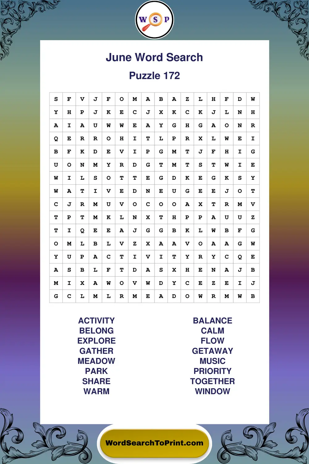 June Word Search Puzzle 172