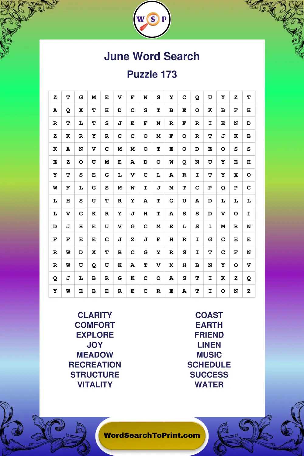 June Word Search Puzzle 173