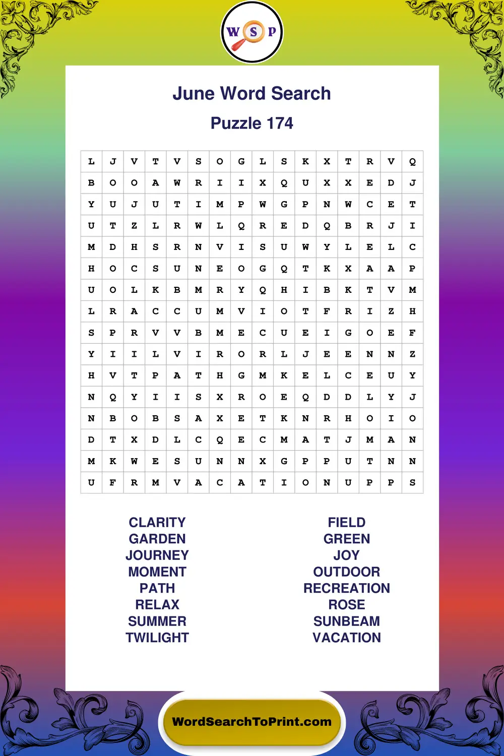 June Word Search Puzzle 174