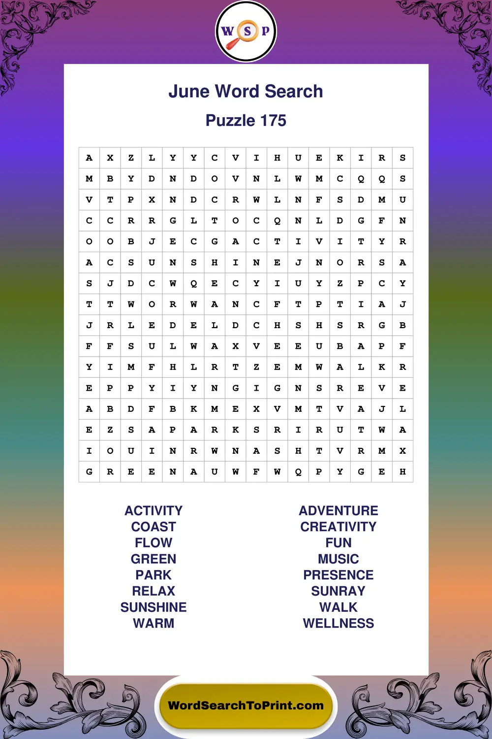 June Word Search Puzzle 175