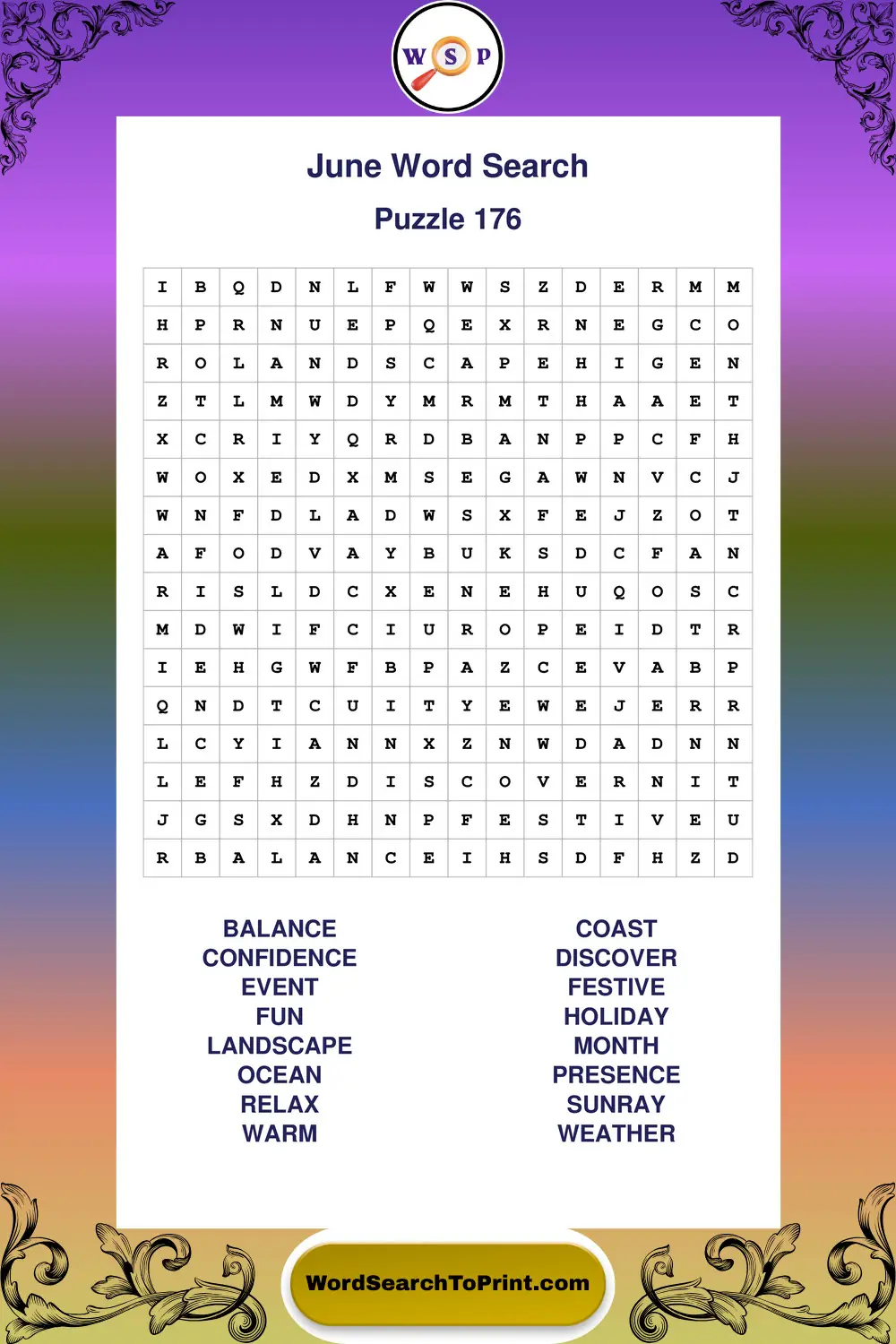 June Word Search Puzzle 176