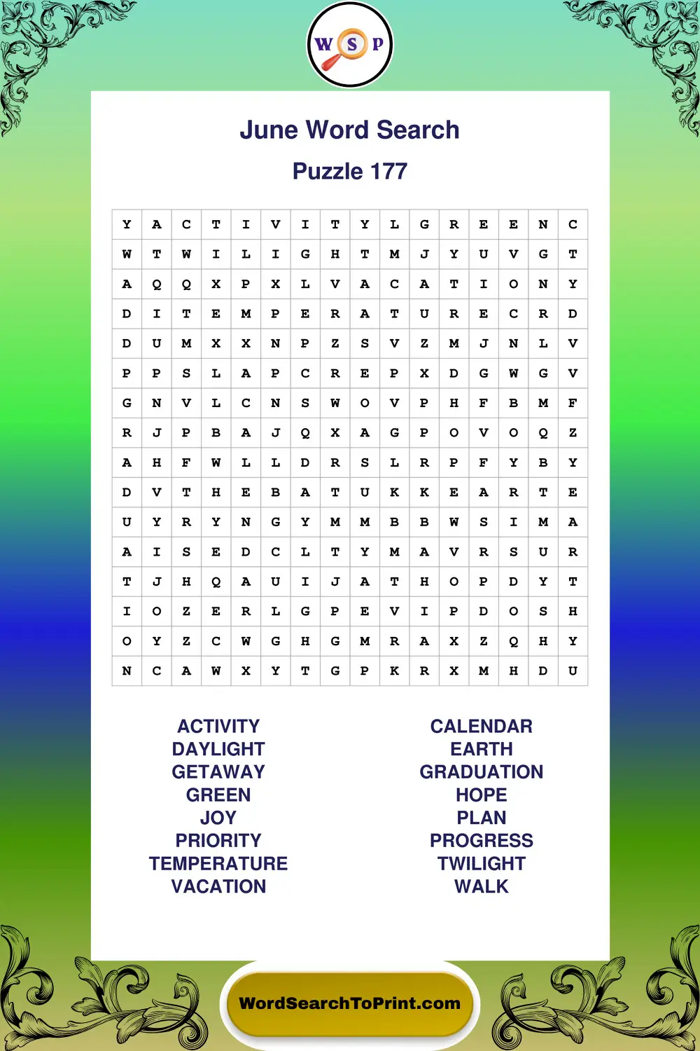June Word Search Puzzle 177