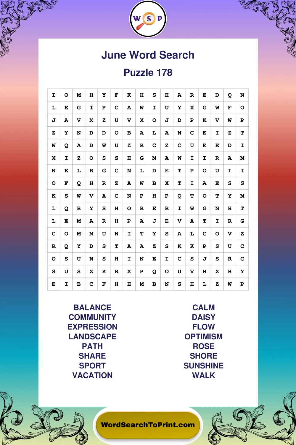 June Word Search Puzzle 178