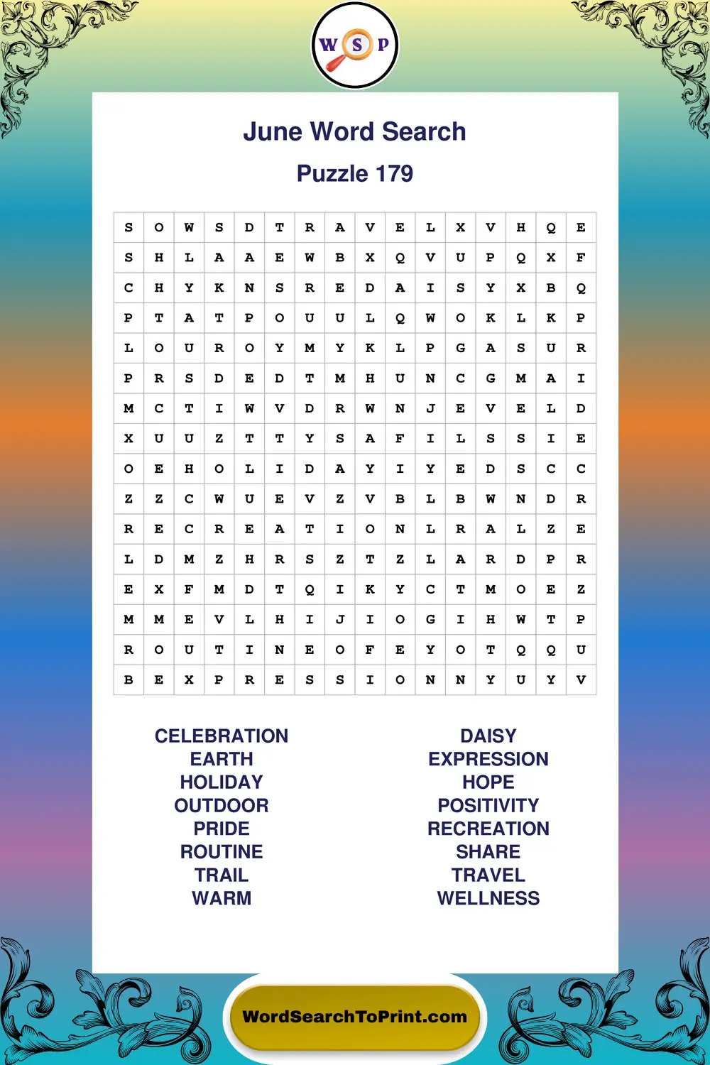 June Word Search Puzzle 179