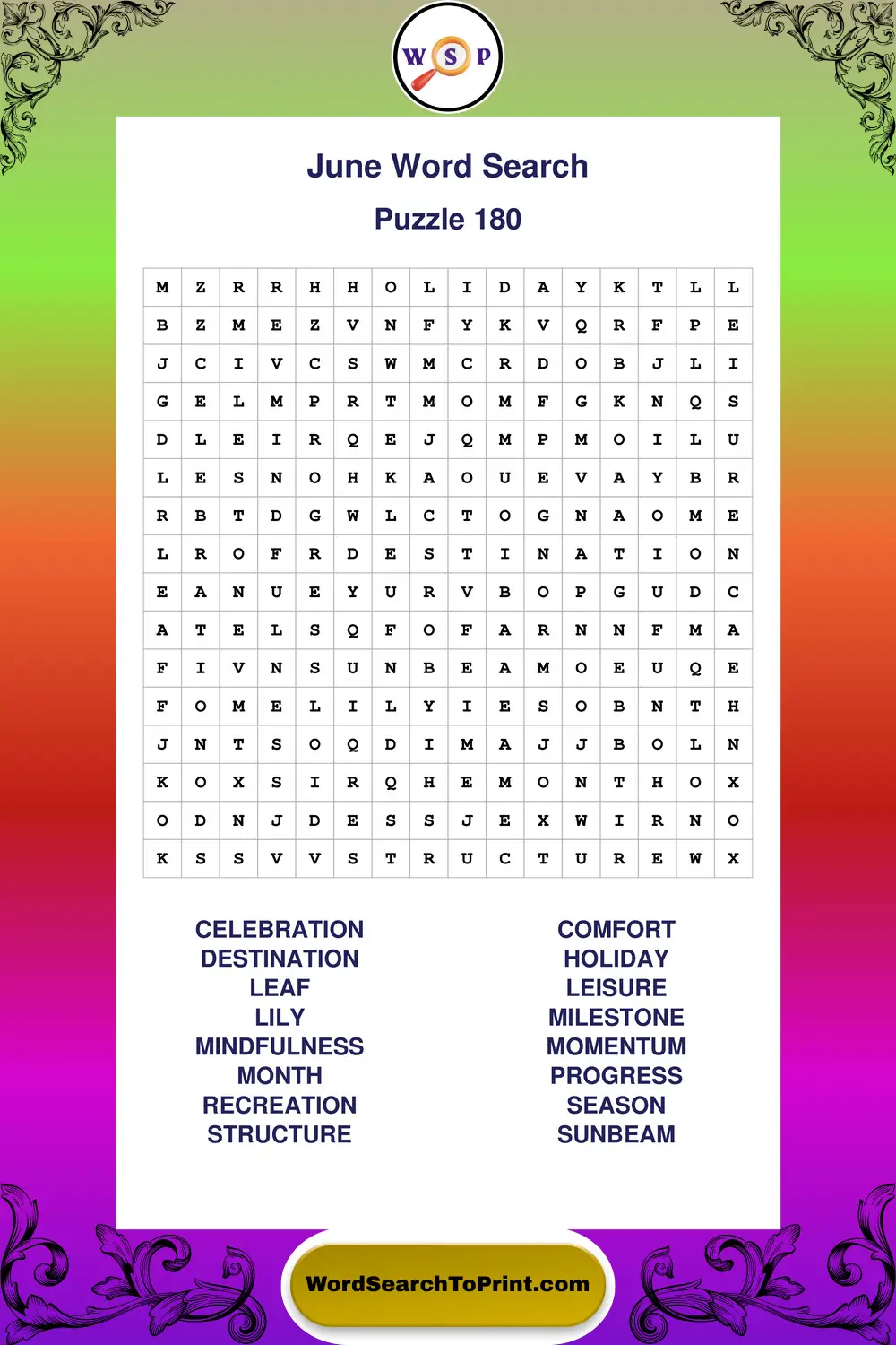 June Word Search Puzzle 180