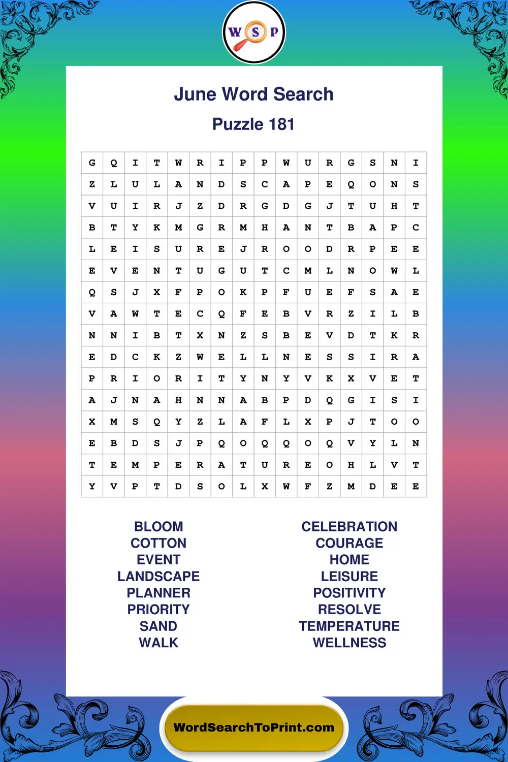 June Word Search Puzzle 181