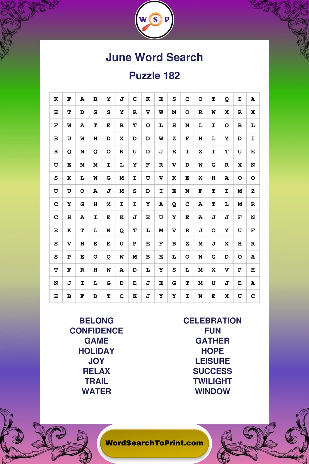 June Word Search Puzzle 182