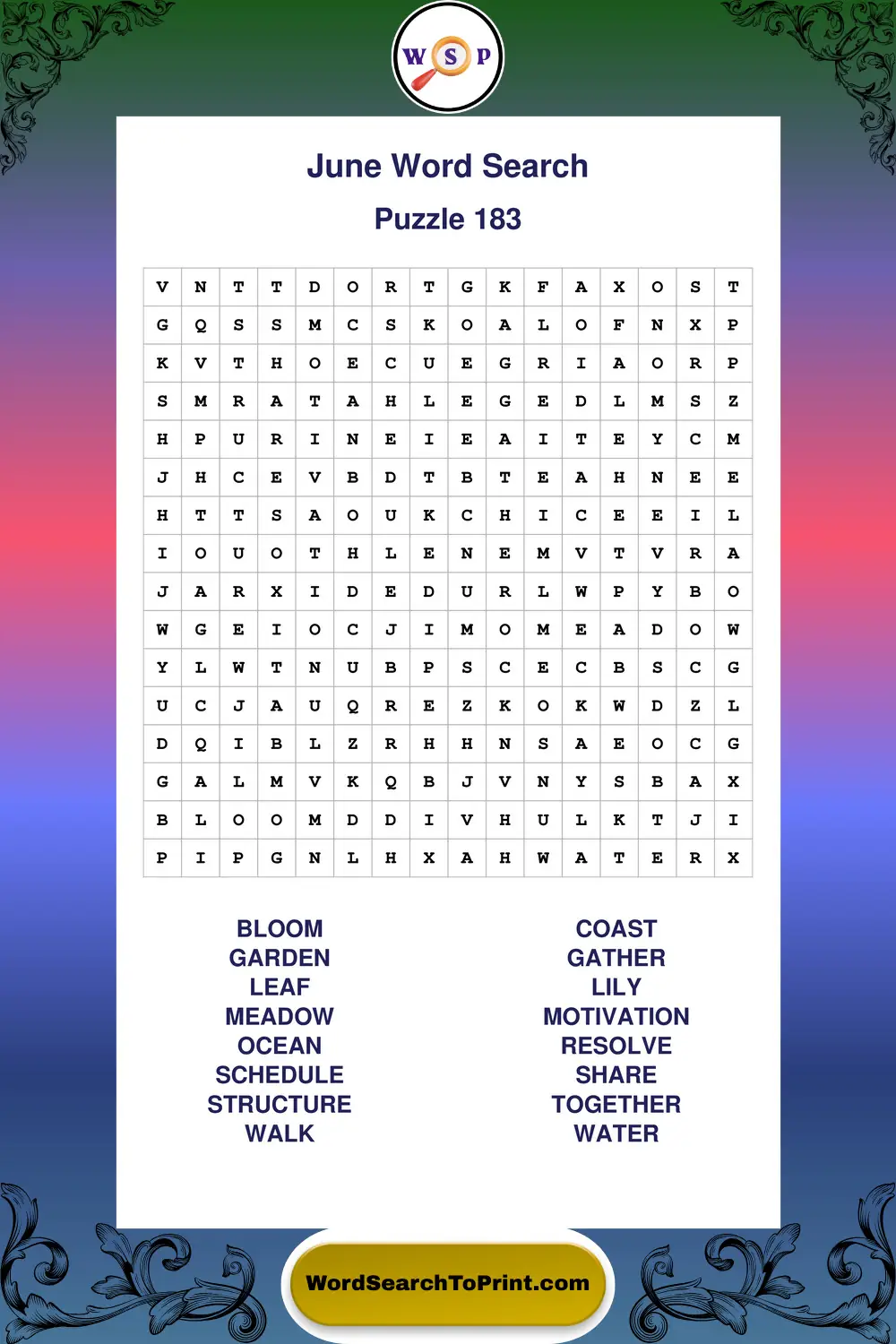 June Word Search Puzzle 183