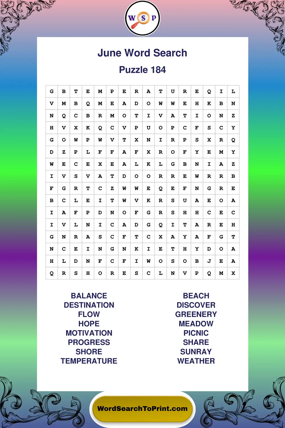 June Word Search Puzzle 184