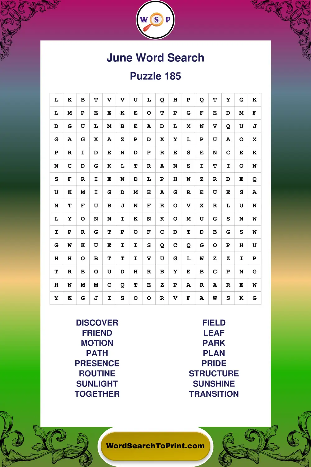 June Word Search Puzzle 185