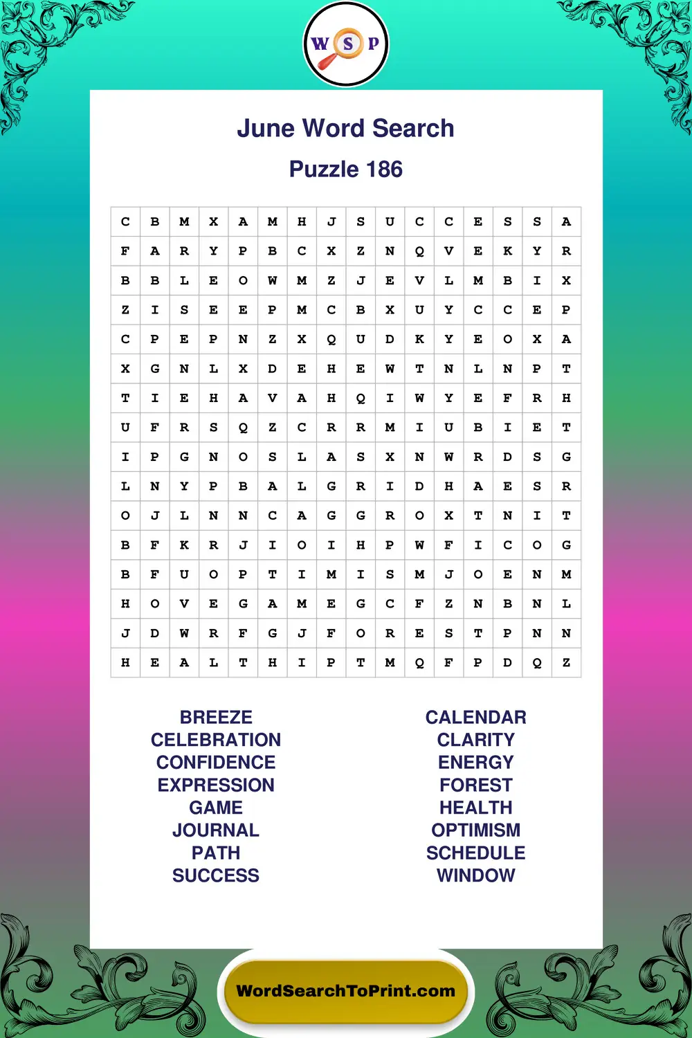 June Word Search Puzzle 186