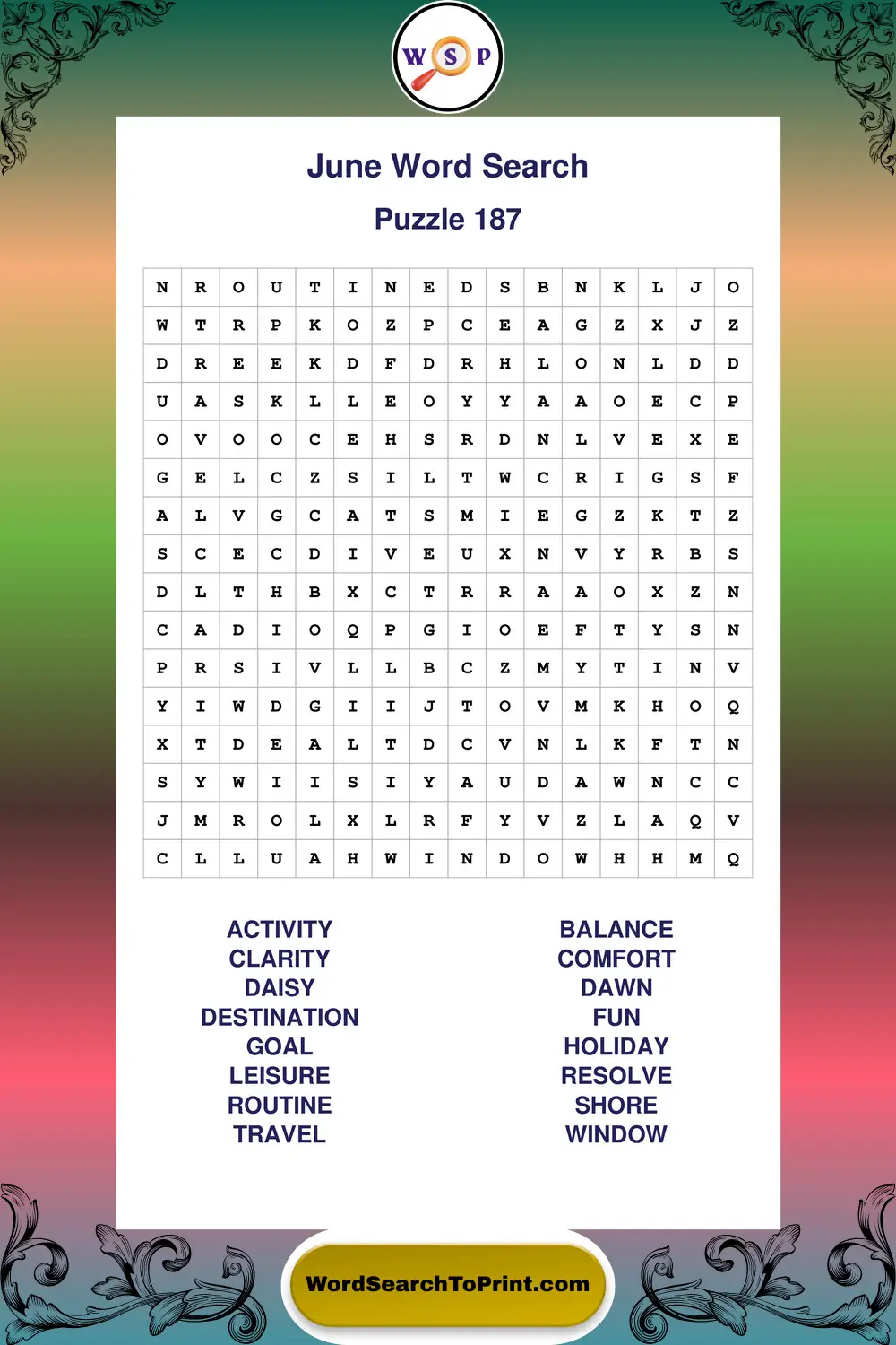 June Word Search Puzzle 187