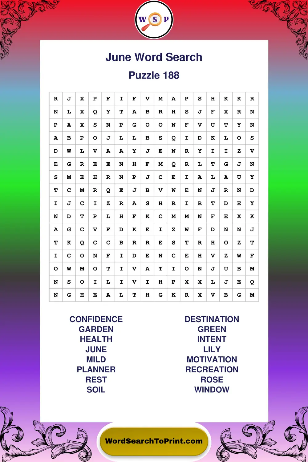 June Word Search Puzzle 188