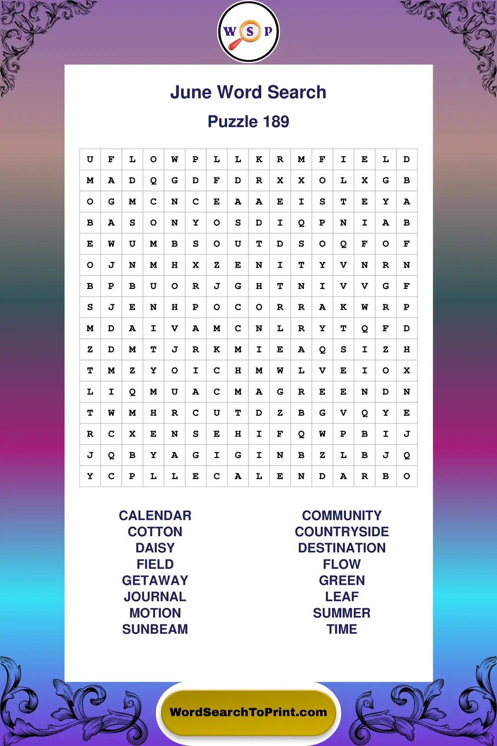 June Word Search Puzzle 189