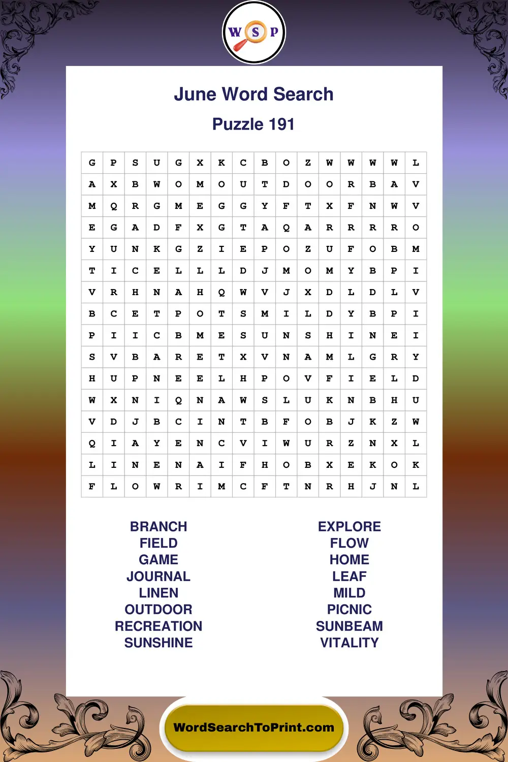 June Word Search Puzzle 191