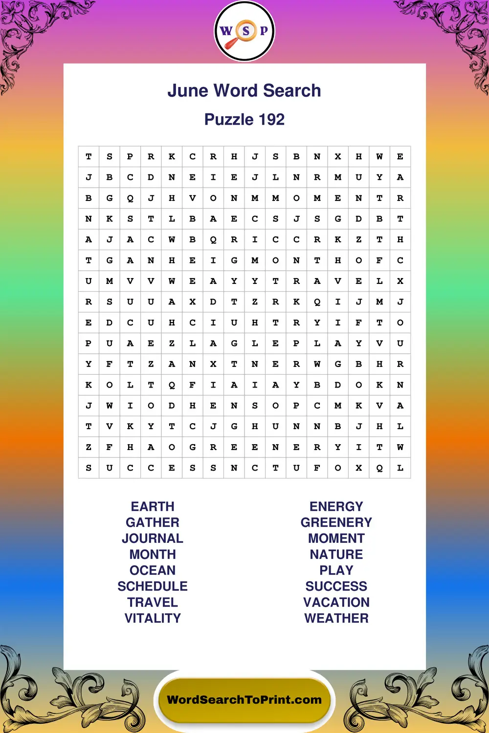 June Word Search Puzzle 192