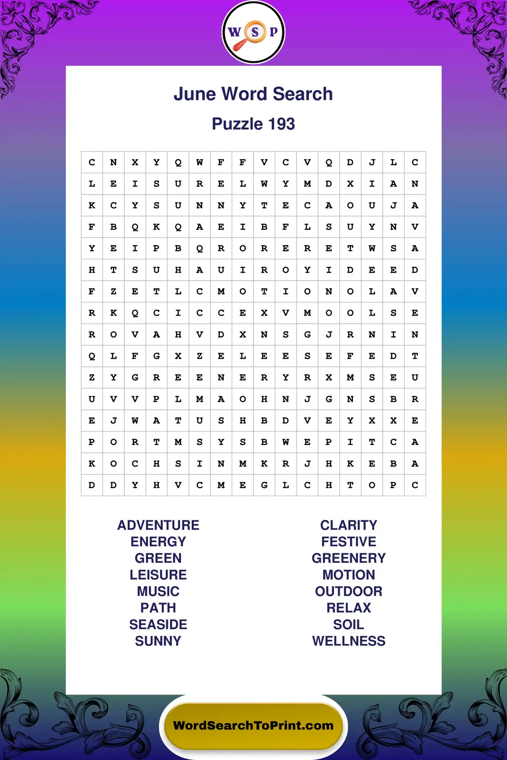 June Word Search Puzzle 193