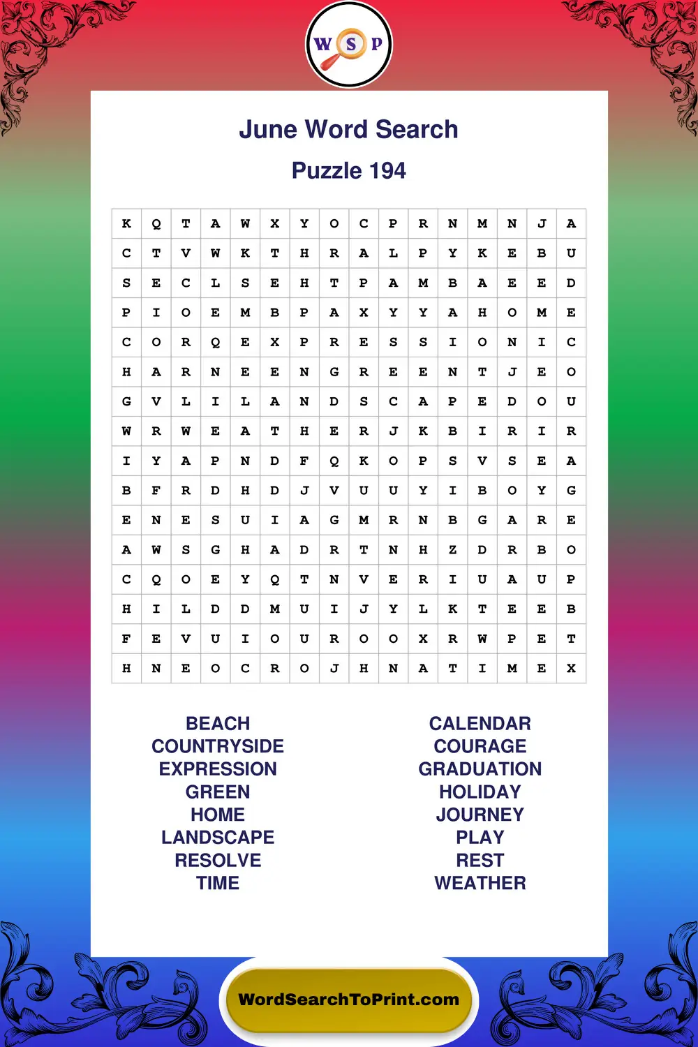 June Word Search Puzzle 194