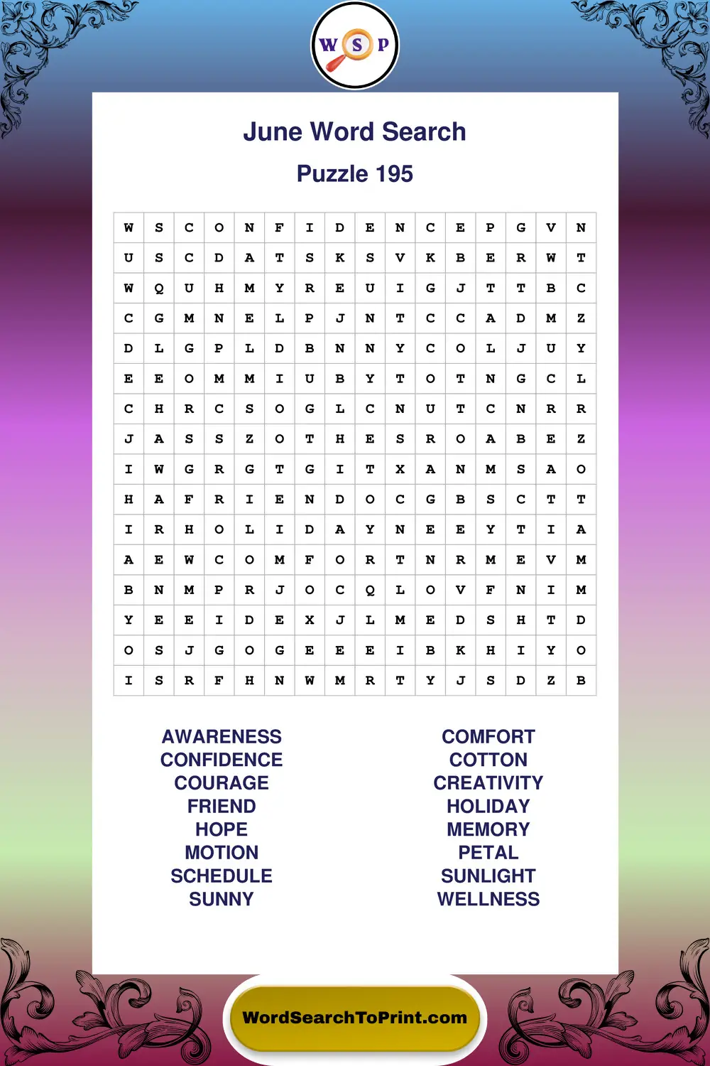 June Word Search Puzzle 195