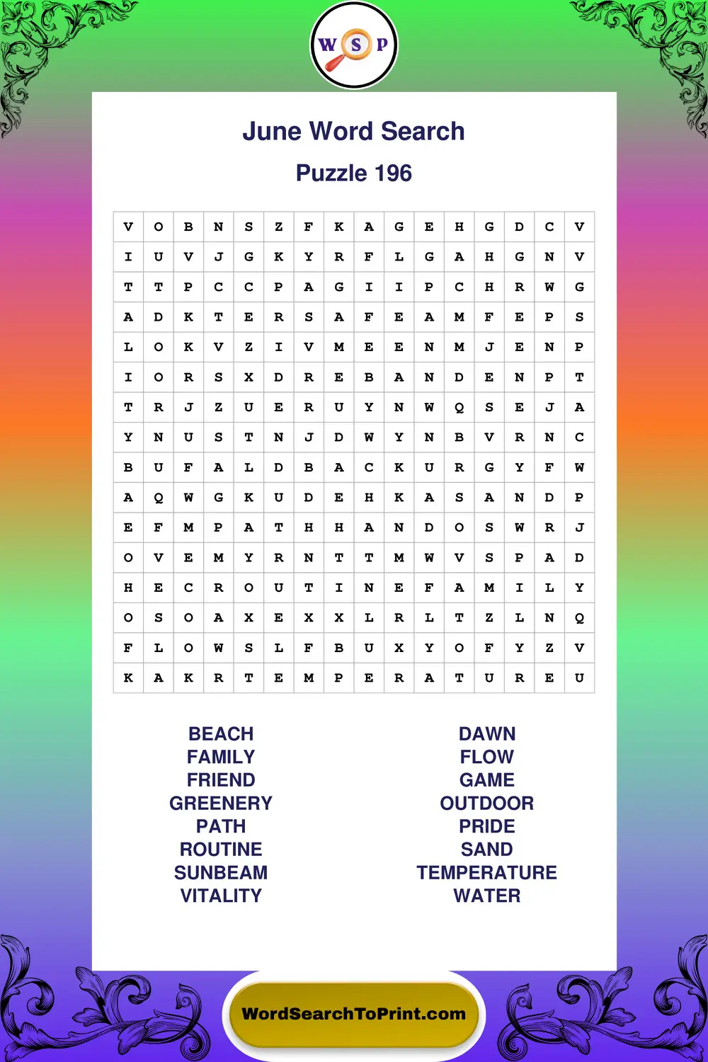 June Word Search Puzzle 196