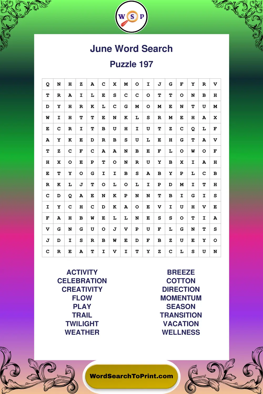 June Word Search Puzzle 197