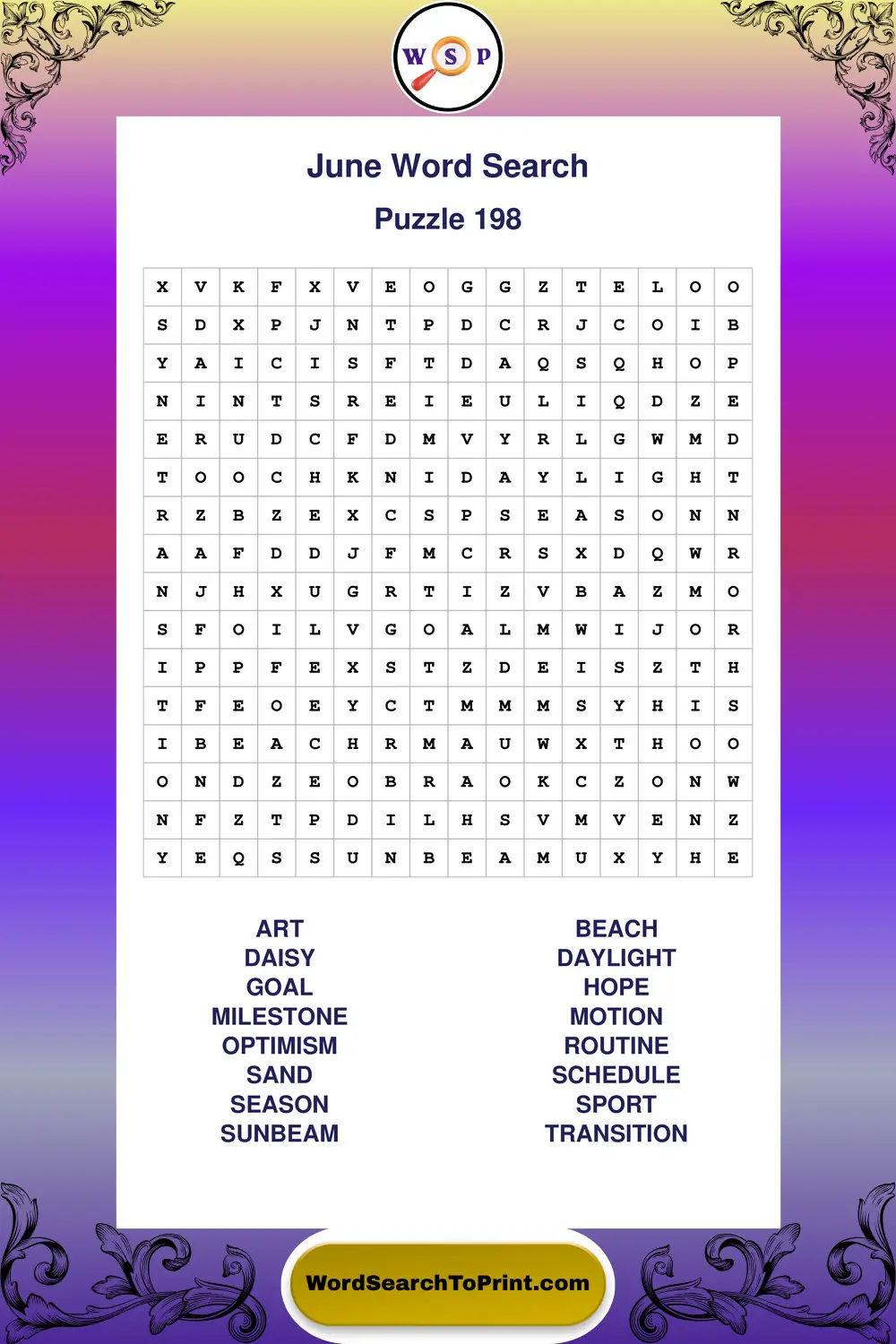 June Word Search Puzzle 198