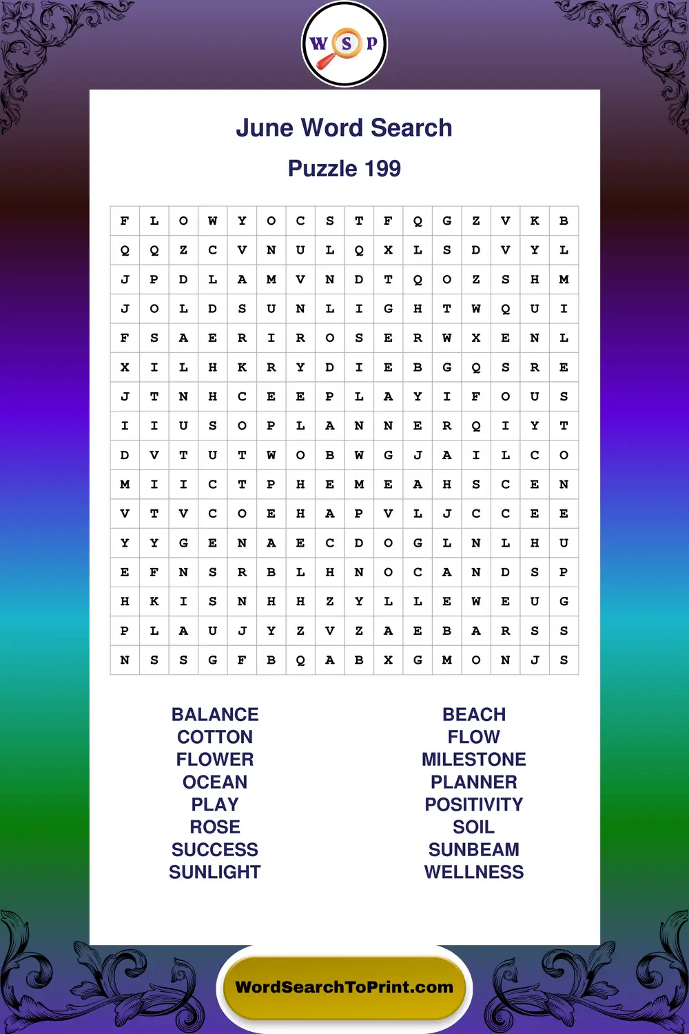 June Word Search Puzzle 199