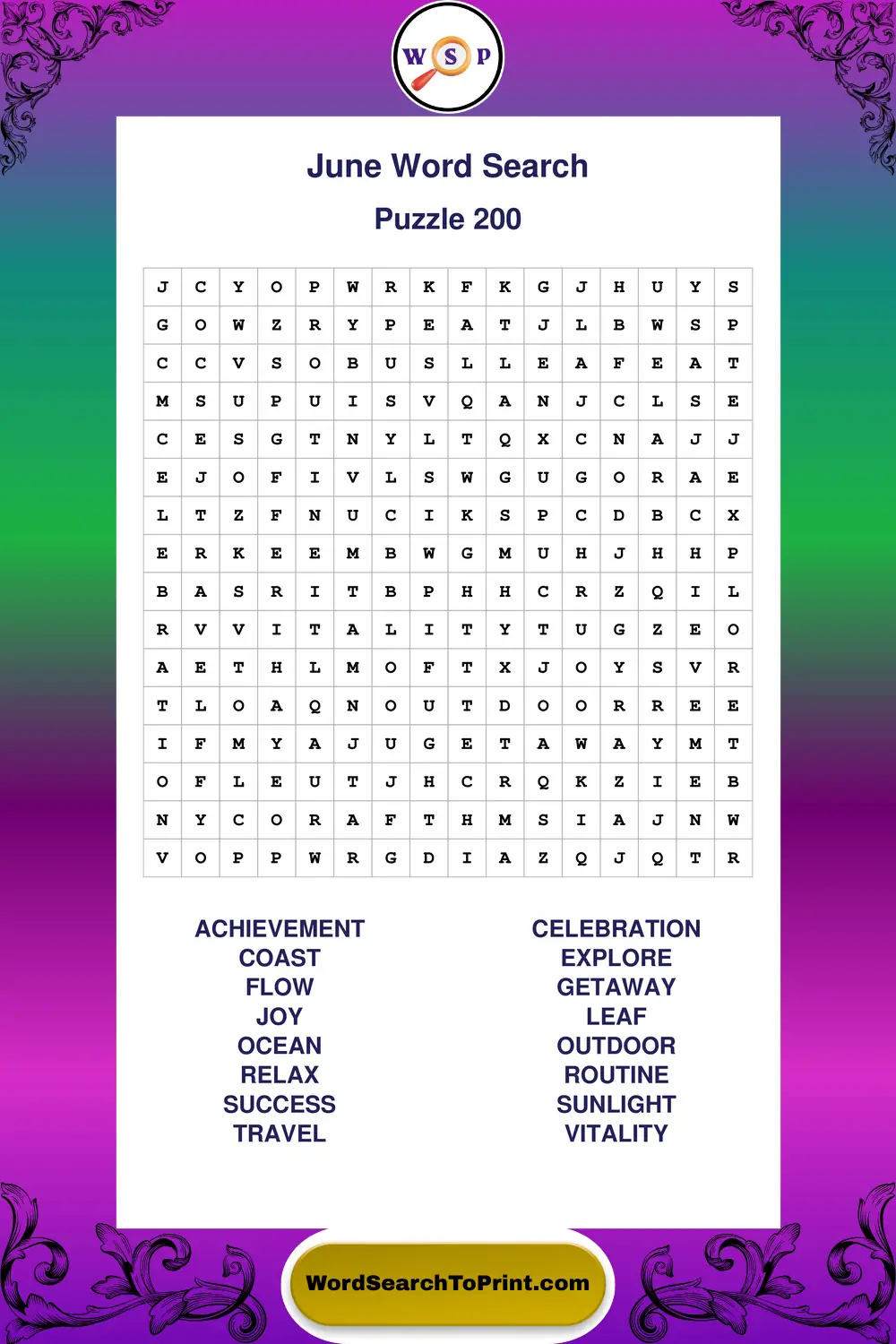 June Word Search Puzzle 200