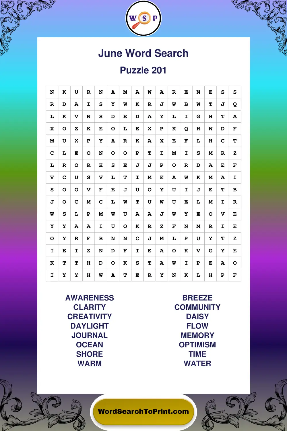 June Word Search Puzzle 201