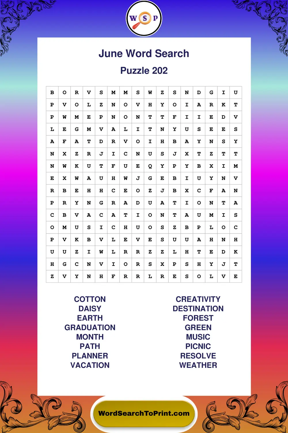 June Word Search Puzzle 202