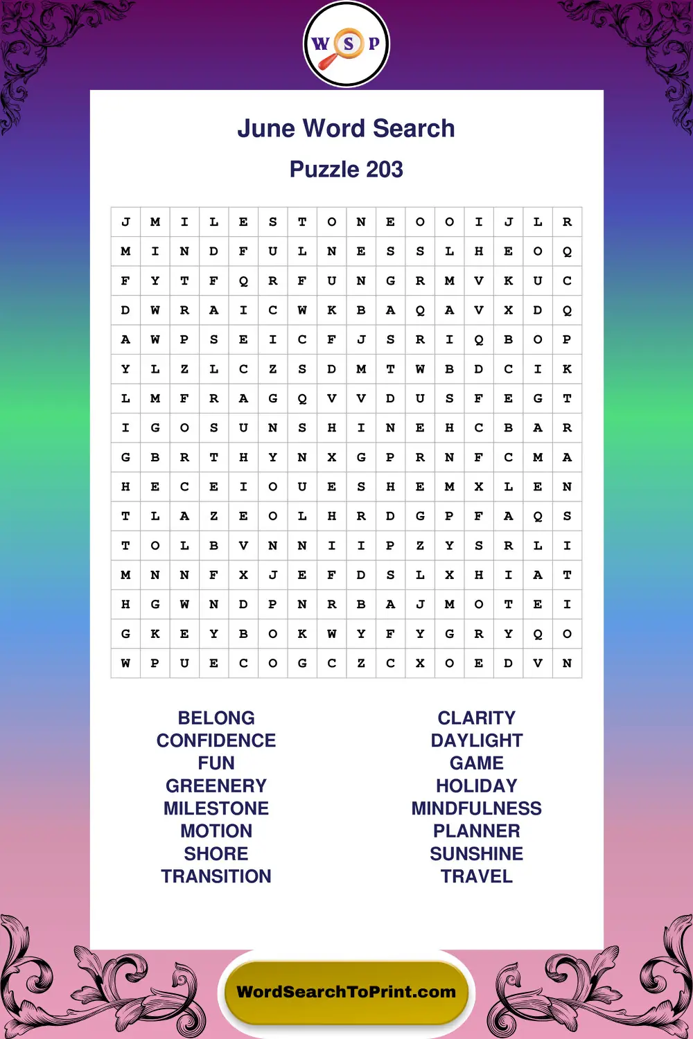 June Word Search Puzzle 203