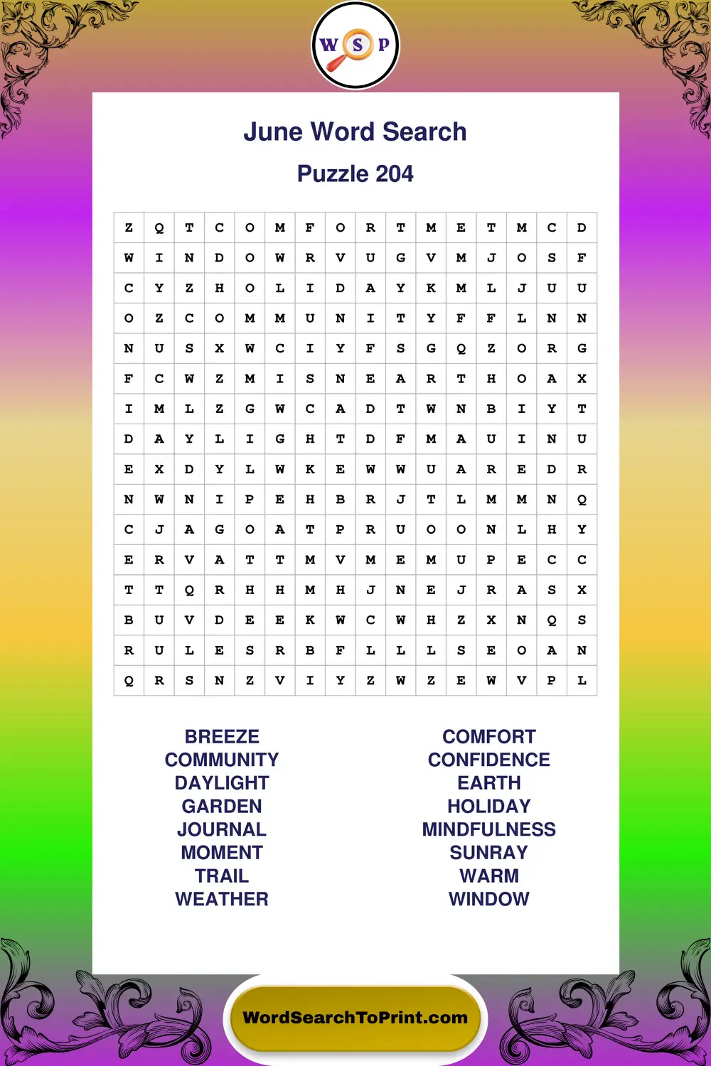 June Word Search Puzzle 204