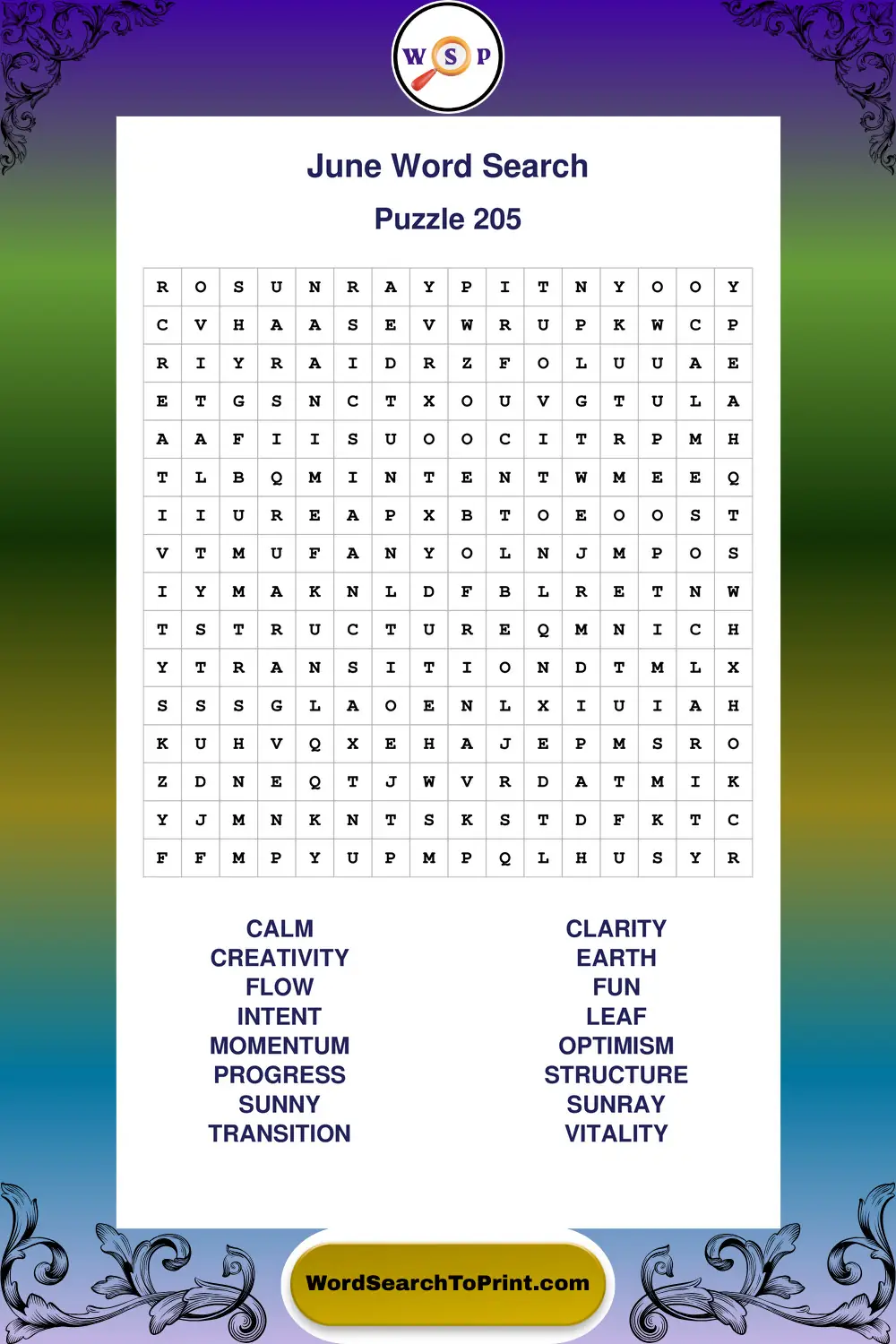 June Word Search Puzzle 205