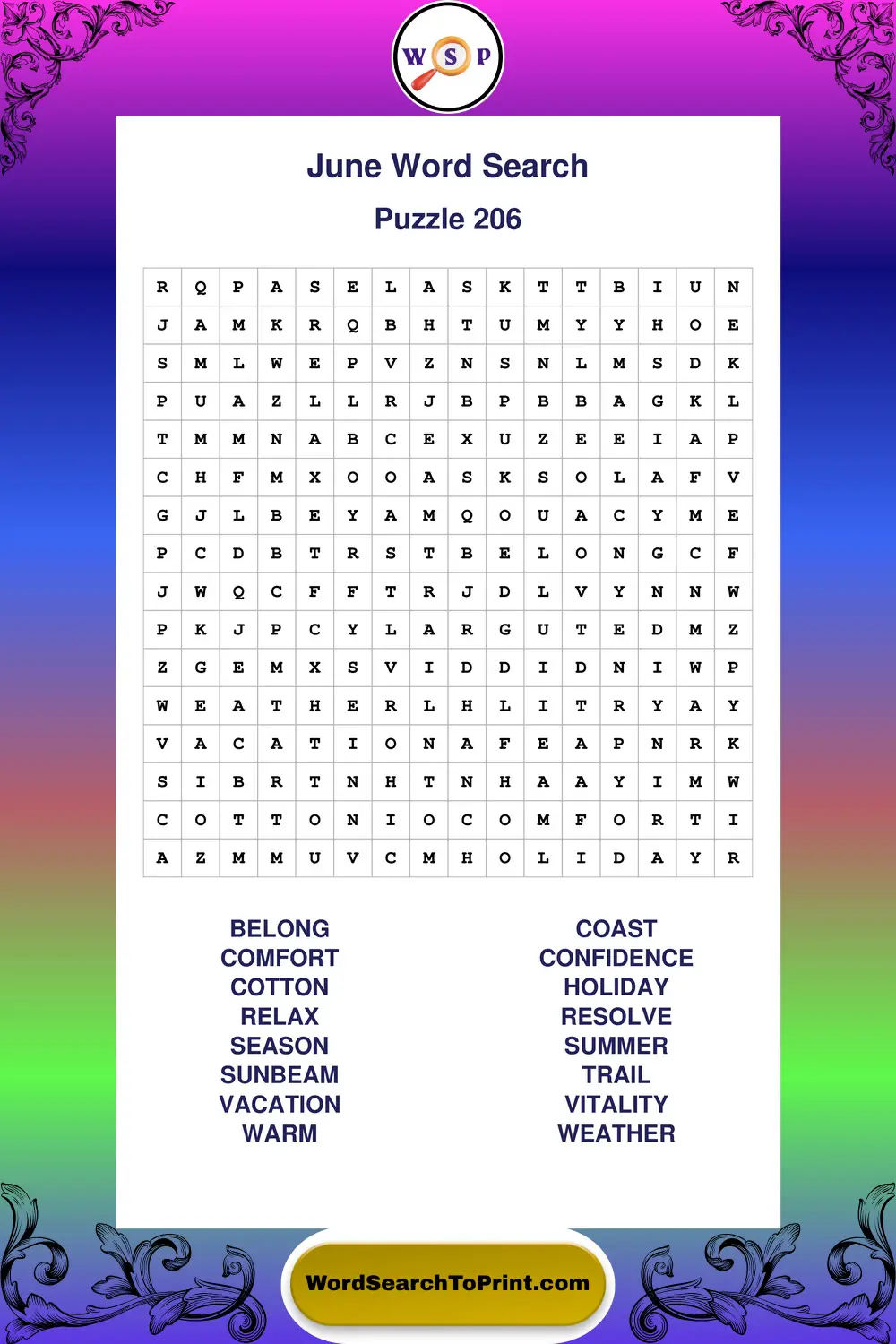 June Word Search Puzzle 206