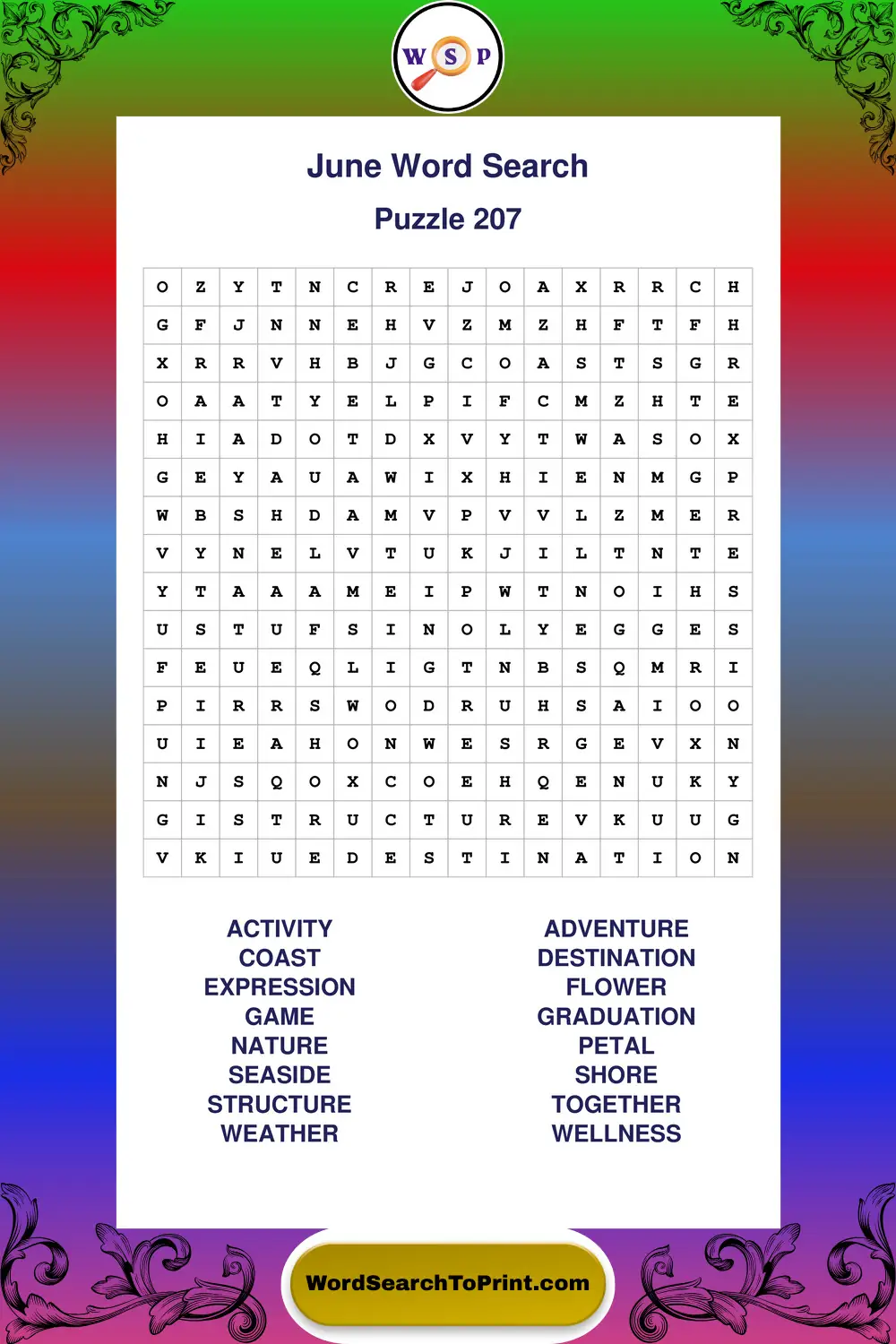 June Word Search Puzzle 207