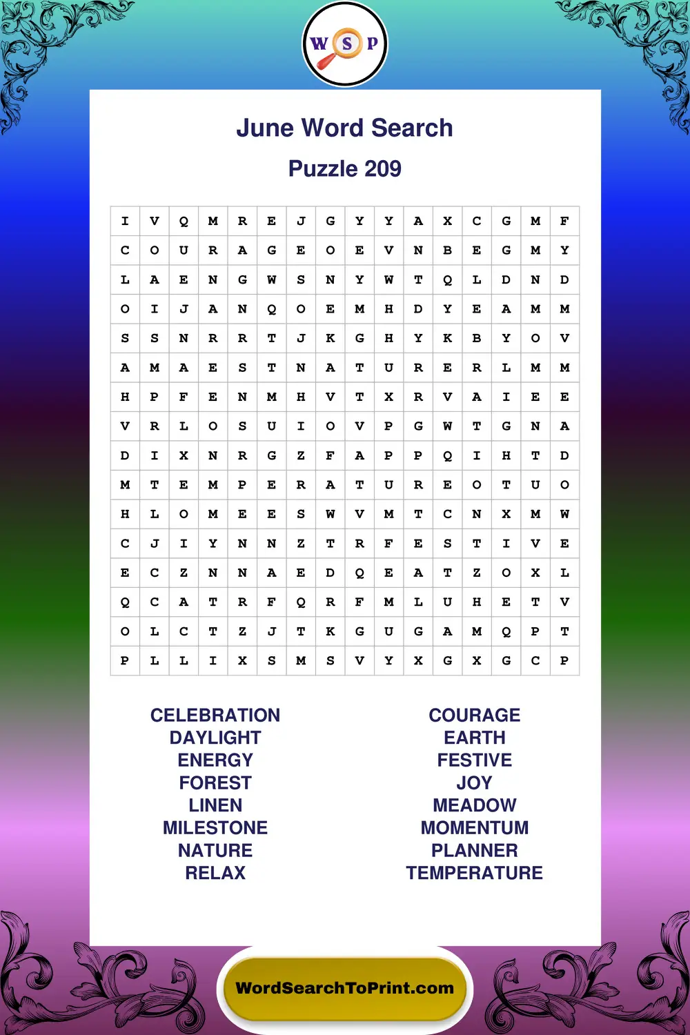 June Word Search Puzzle 209