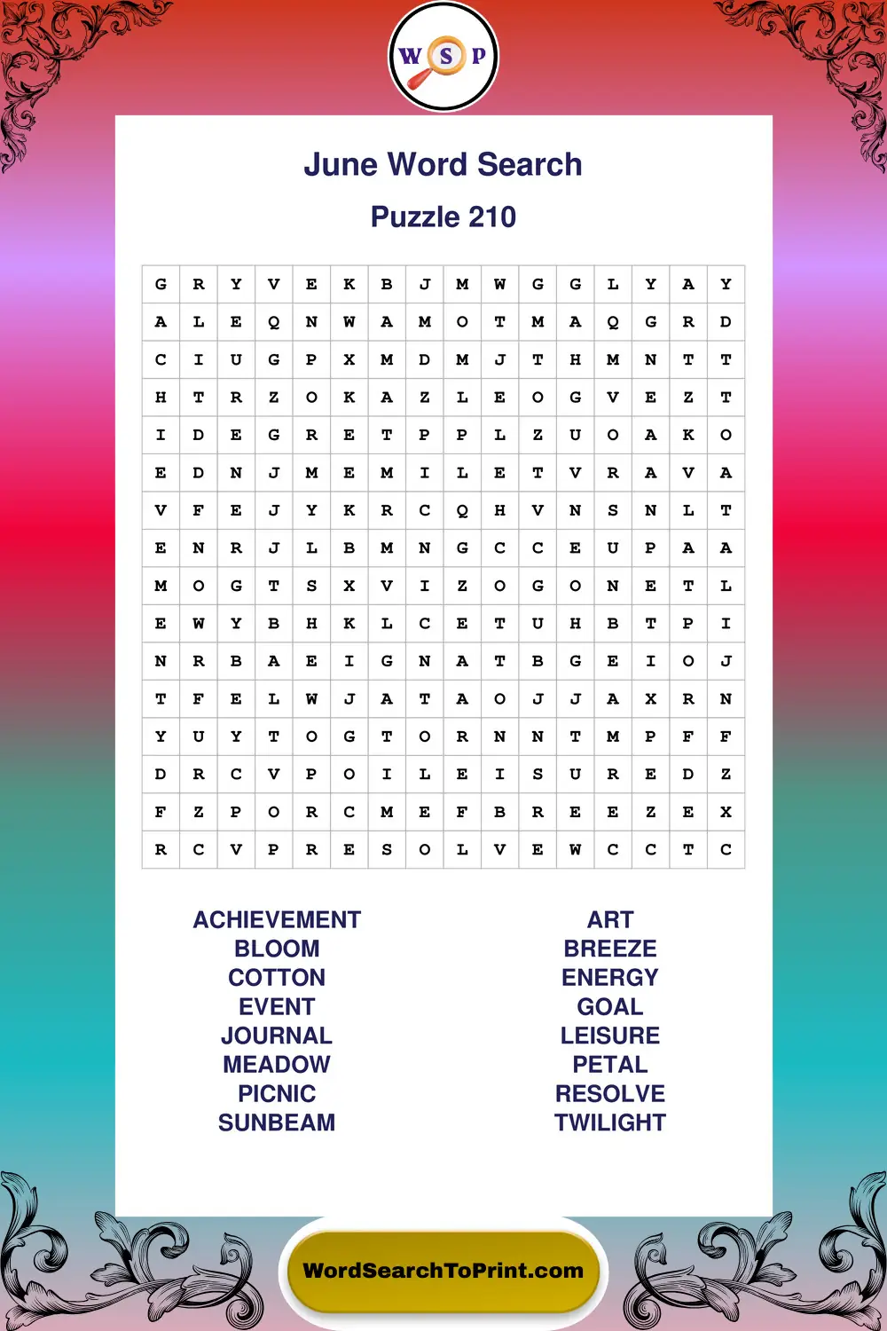 June Word Search Puzzle 210