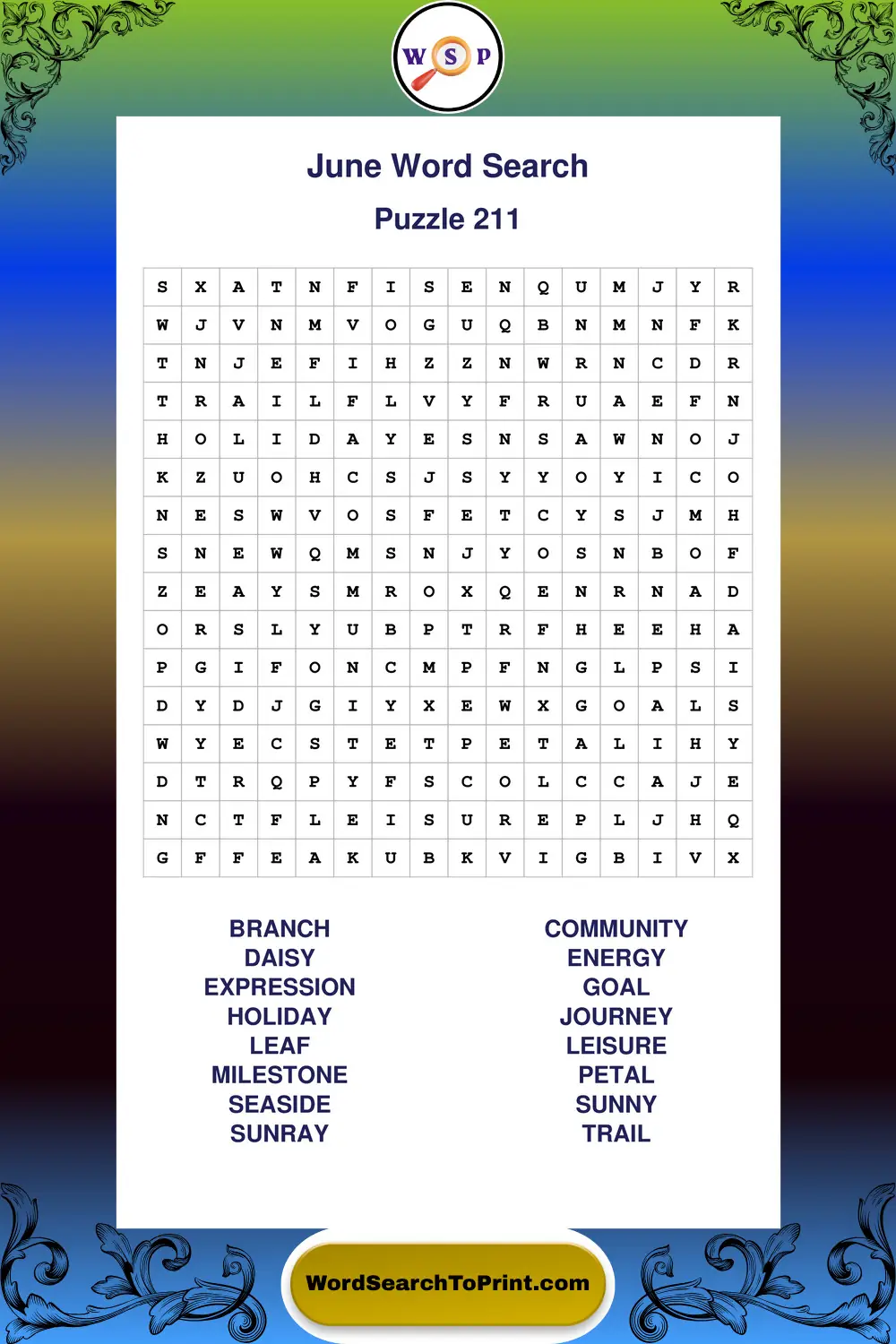 June Word Search Puzzle 211