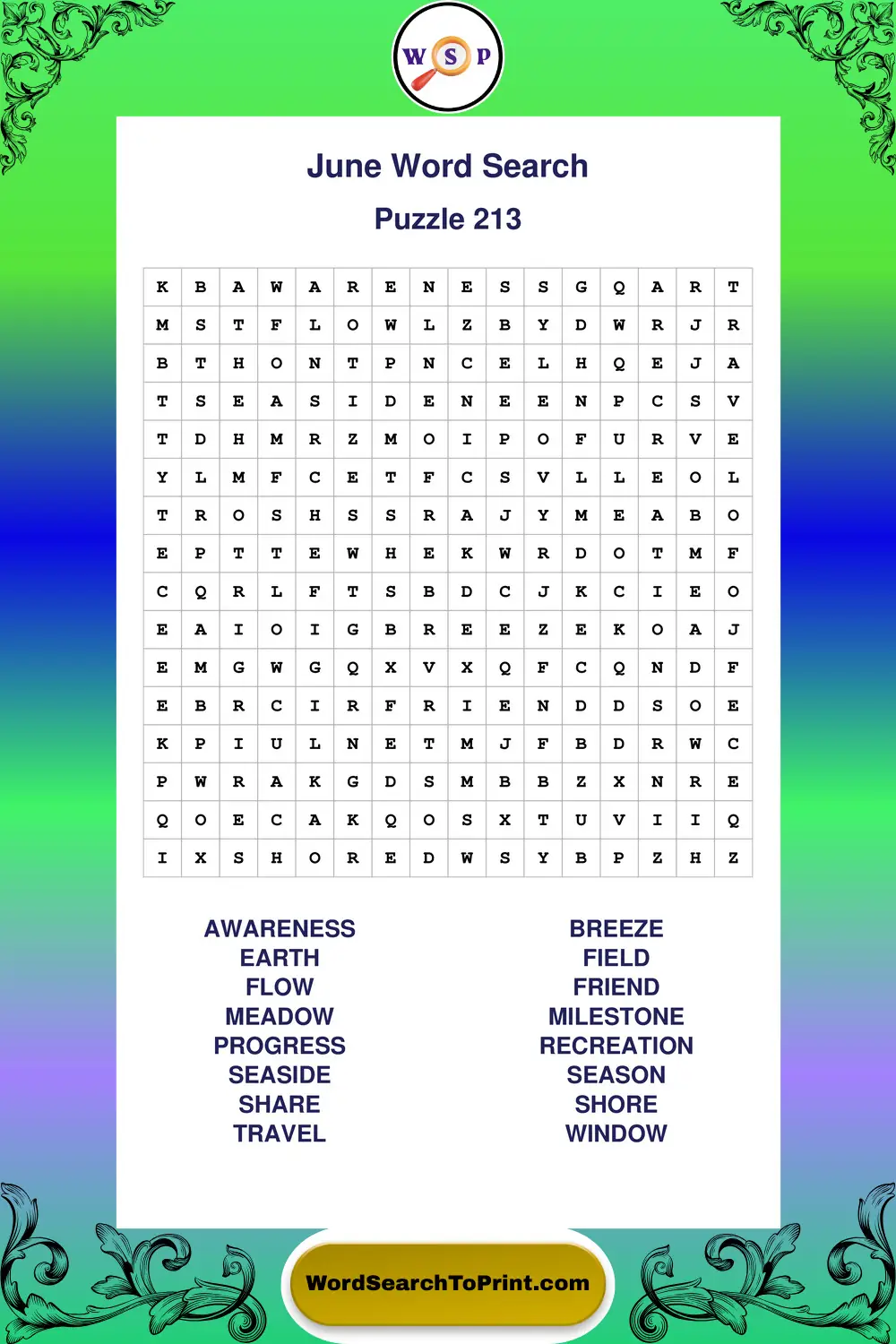 June Word Search Puzzle 213