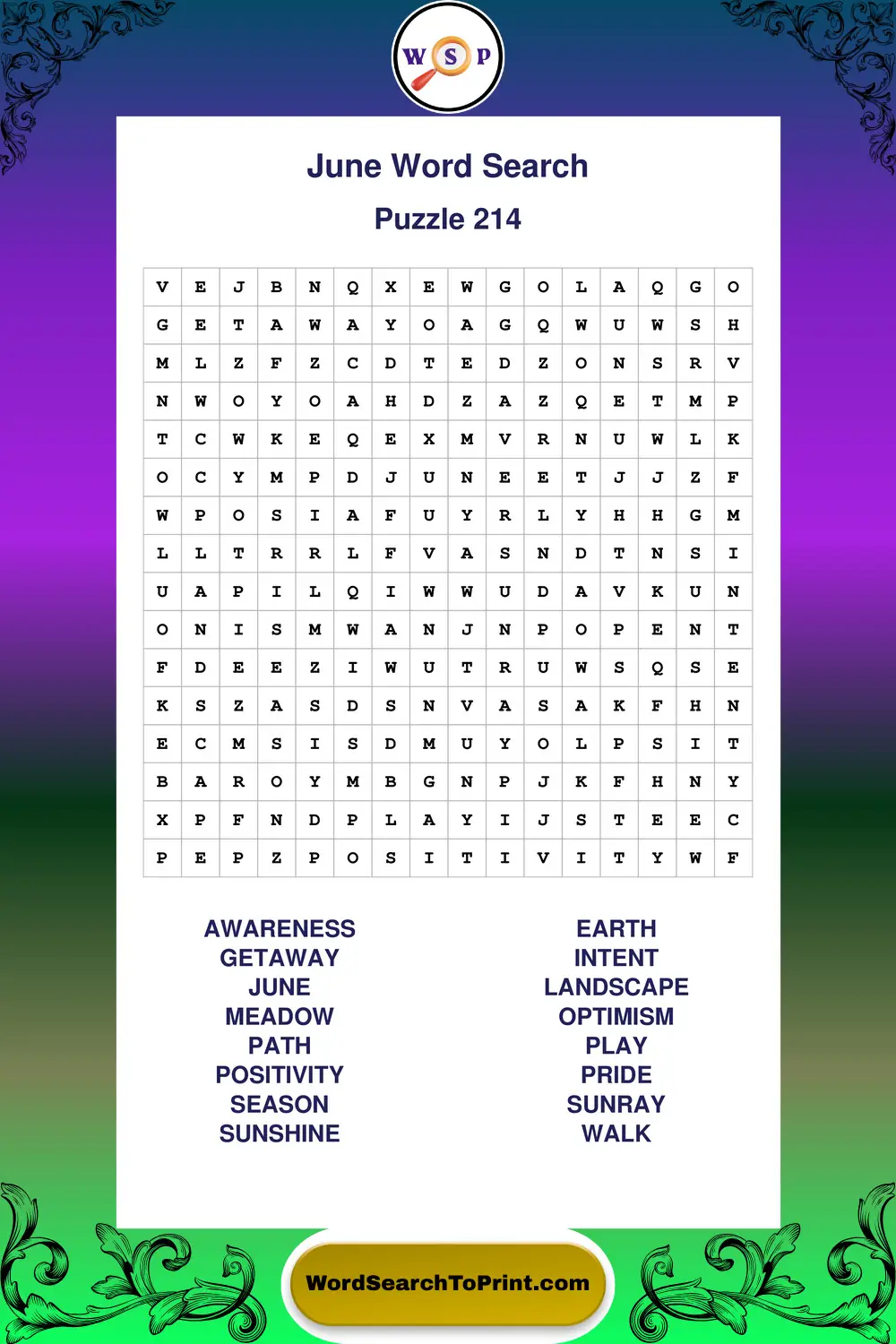 June Word Search Puzzle 214