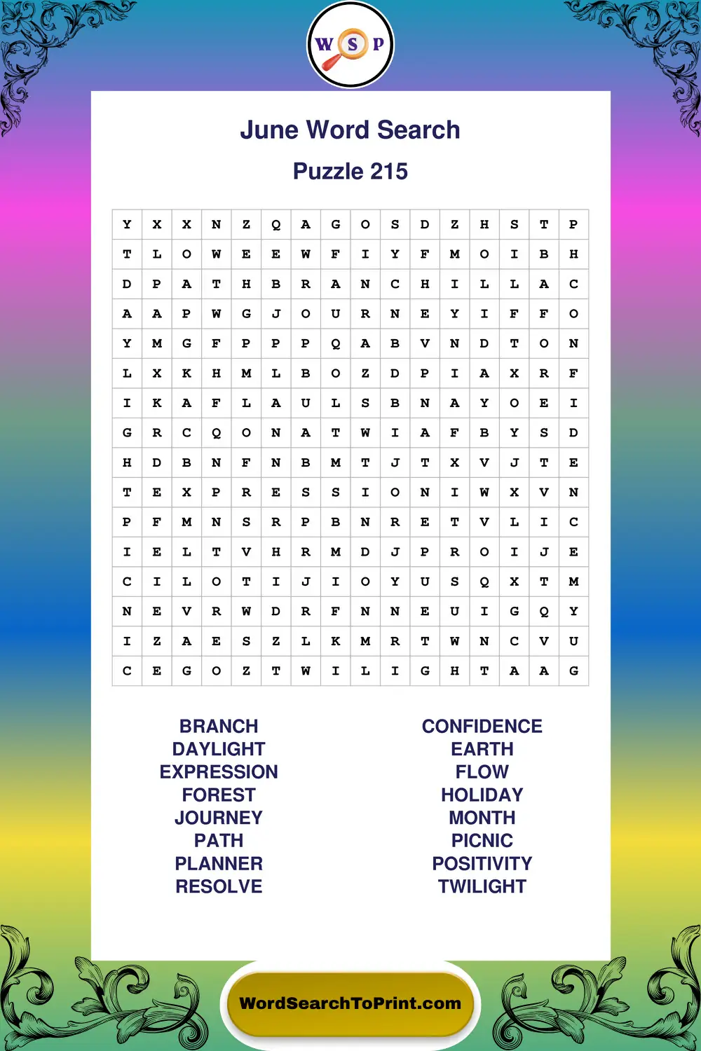 June Word Search Puzzle 215