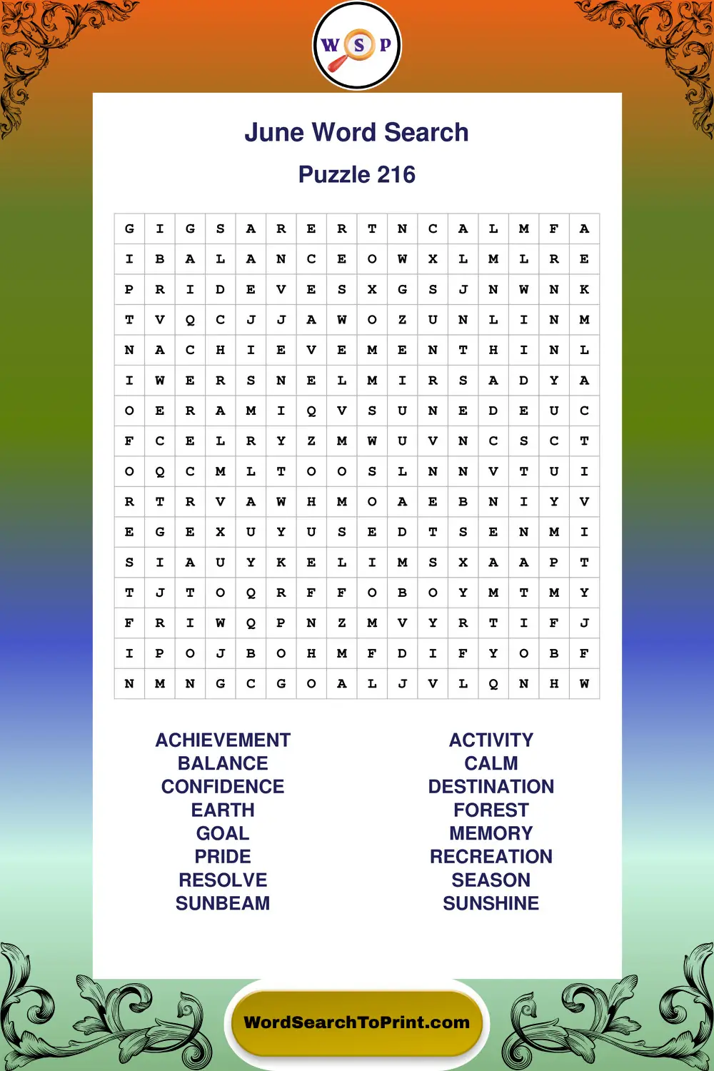 June Word Search Puzzle 216