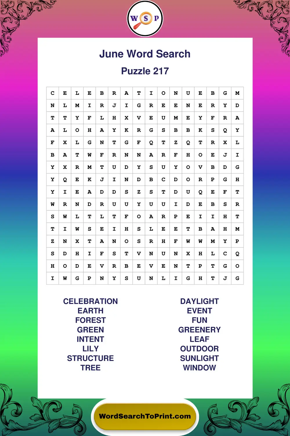 June Word Search Puzzle 217