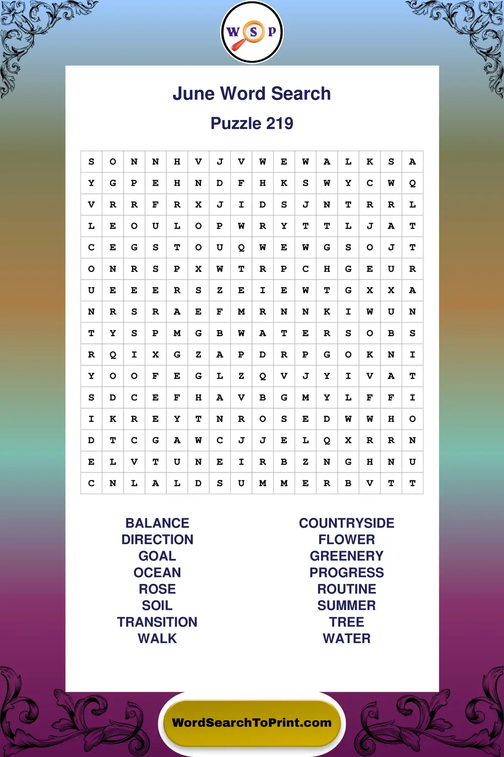 June Word Search Puzzle 219