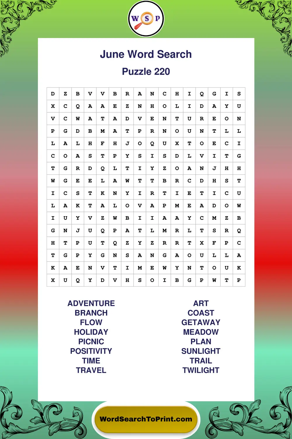 June Word Search Puzzle 220