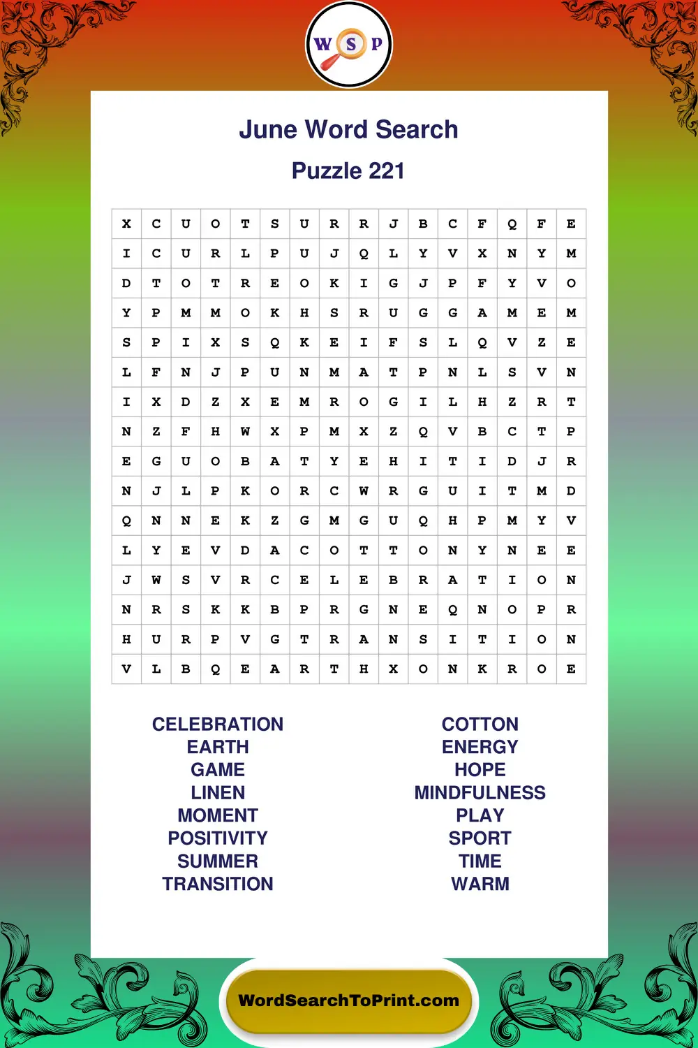 June Word Search Puzzle 221