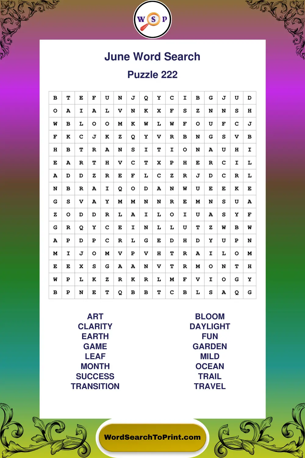 June Word Search Puzzle 222